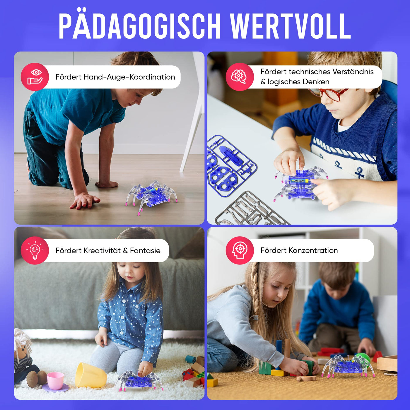 noDNA Roboter Kinder Spinnen Roboter zum selbst zusammenbauen - Experimente für Kinder ab 8 Jahren - Roboter Junge Roboter Spielzeug Roboter Spinne Spielzeug ab 8 Jahre