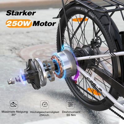 VARUN E Bike 26 Zoll, City E-Bike Damen Herren mit 250W Motor, 𝟒𝟖𝐕 Li-Ion Akku, Elektrofahrrad mit 𝐋𝐂𝐃 Display, 𝟒 Fahrmodi, City E-Fahrrad mit bis zu 𝟖𝟎𝐊𝐌