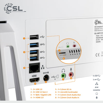 All-in-One-PC CSL Unity F27W-ALS, 68,58 cm (27 Zoll, 1920x1080 Full HD) - Leistungsstarker AIO (Intel N200 CPU 4x3700 MHz, 512 GB SSD, 16 GB DDR4-RAM, Windows 11 Home), weiß