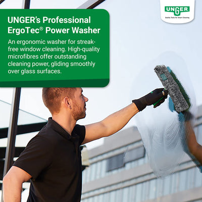 Unger ErgoTec Power Einwascher (Breite 35 cm, Mikrofaserbezug 100% Polyester, 2-Komponenten Griff, Bezug mit Klettverschluss, für streifenfreie Fenster) BC350