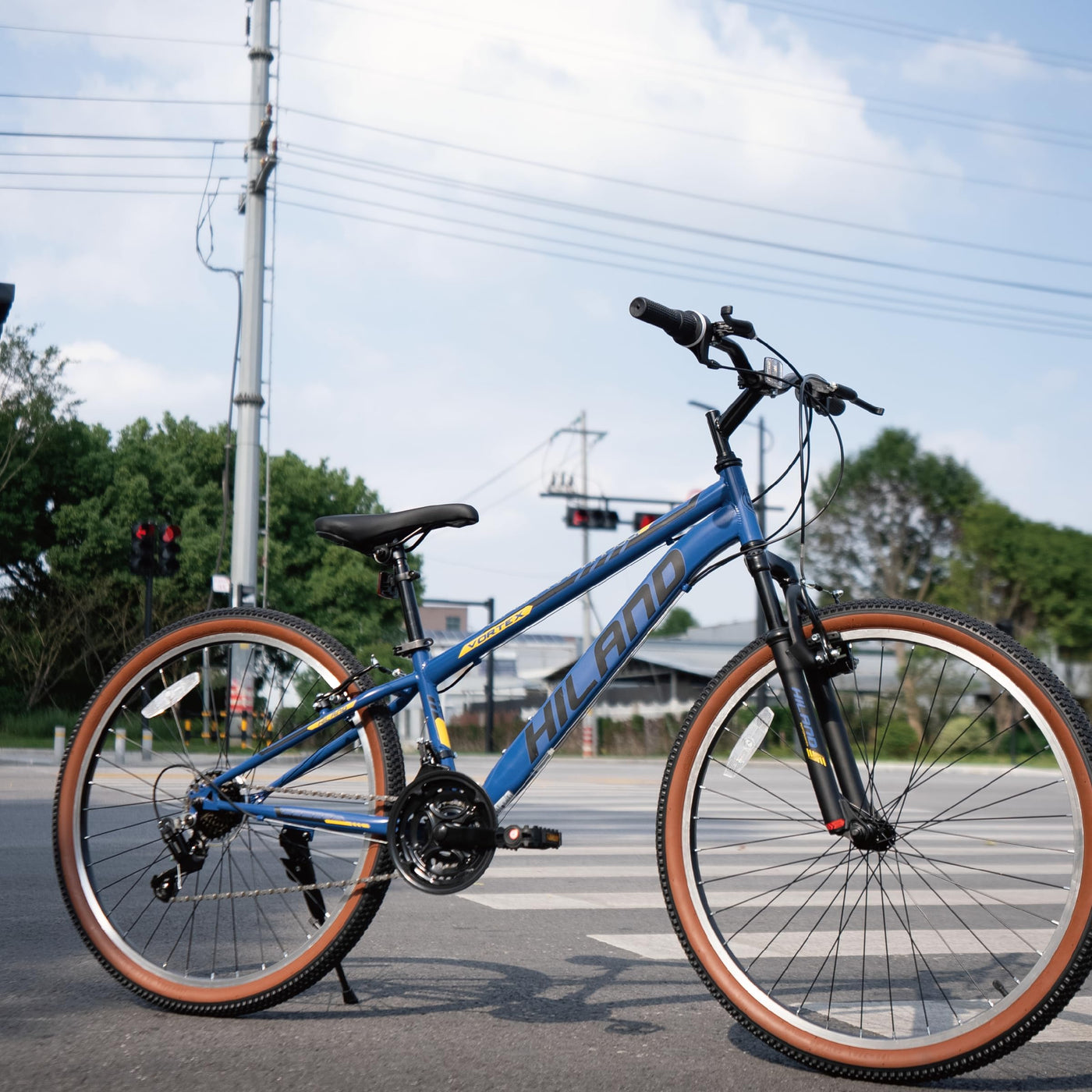 HILAND 26 Zoll Mountainbike für Herren und Damen, 21 Gänge Mountainbike, hochfester Stahlrahmen, V-Bremse, Hardtail MTB für Erwachsene, Blau