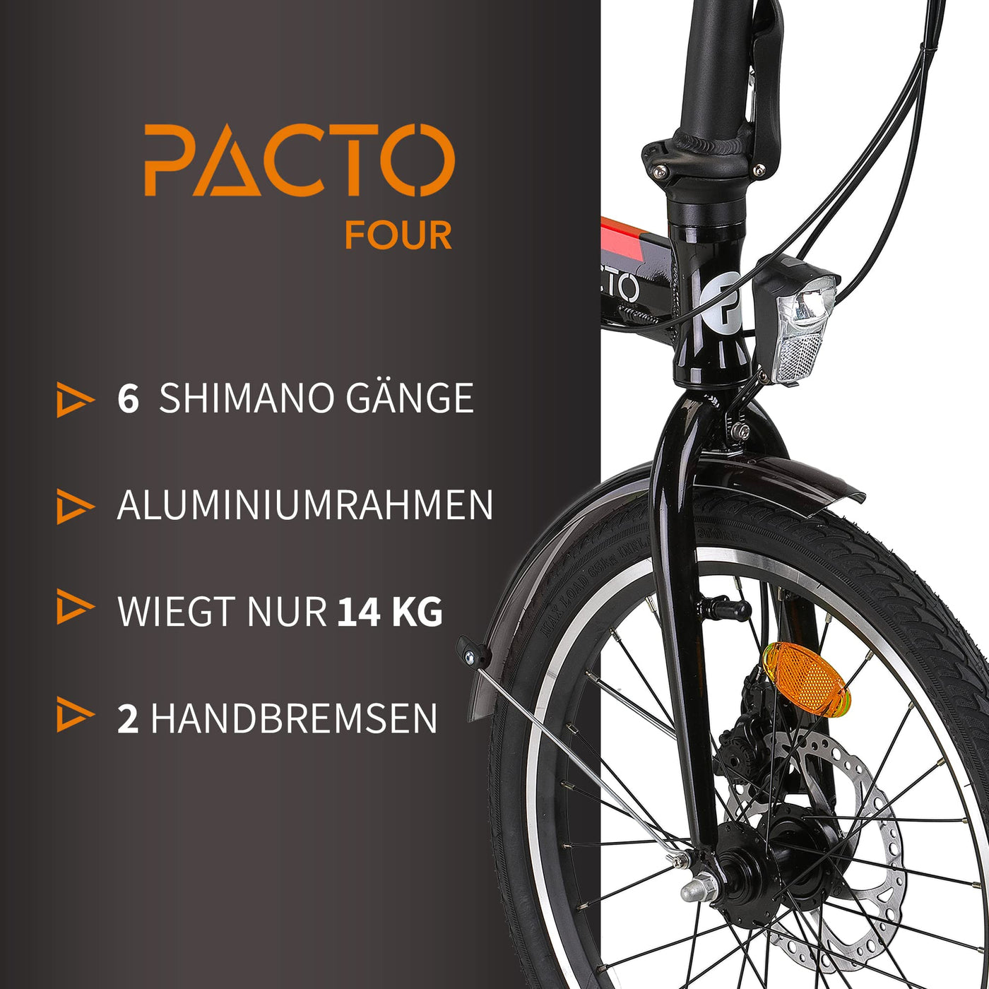 PACTO Four - Hollandrad Hochwertiges Klappfahrrad 27cm Aluminiumrahmen Bike 20 Zoll Aluminiumräder Bicycle, 6 Speed Shimano Gänge Faltrad Klapprad Fahrrad Klappfahrrad Für Erwachsen