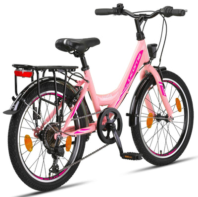 Licorne Bike Stella Premium City Bike 20 Zoll 6 Gang Fahrrad für Mädchen Herren und Damen 21 Gang Holland Citybike (Rosa 20 Zoll)…