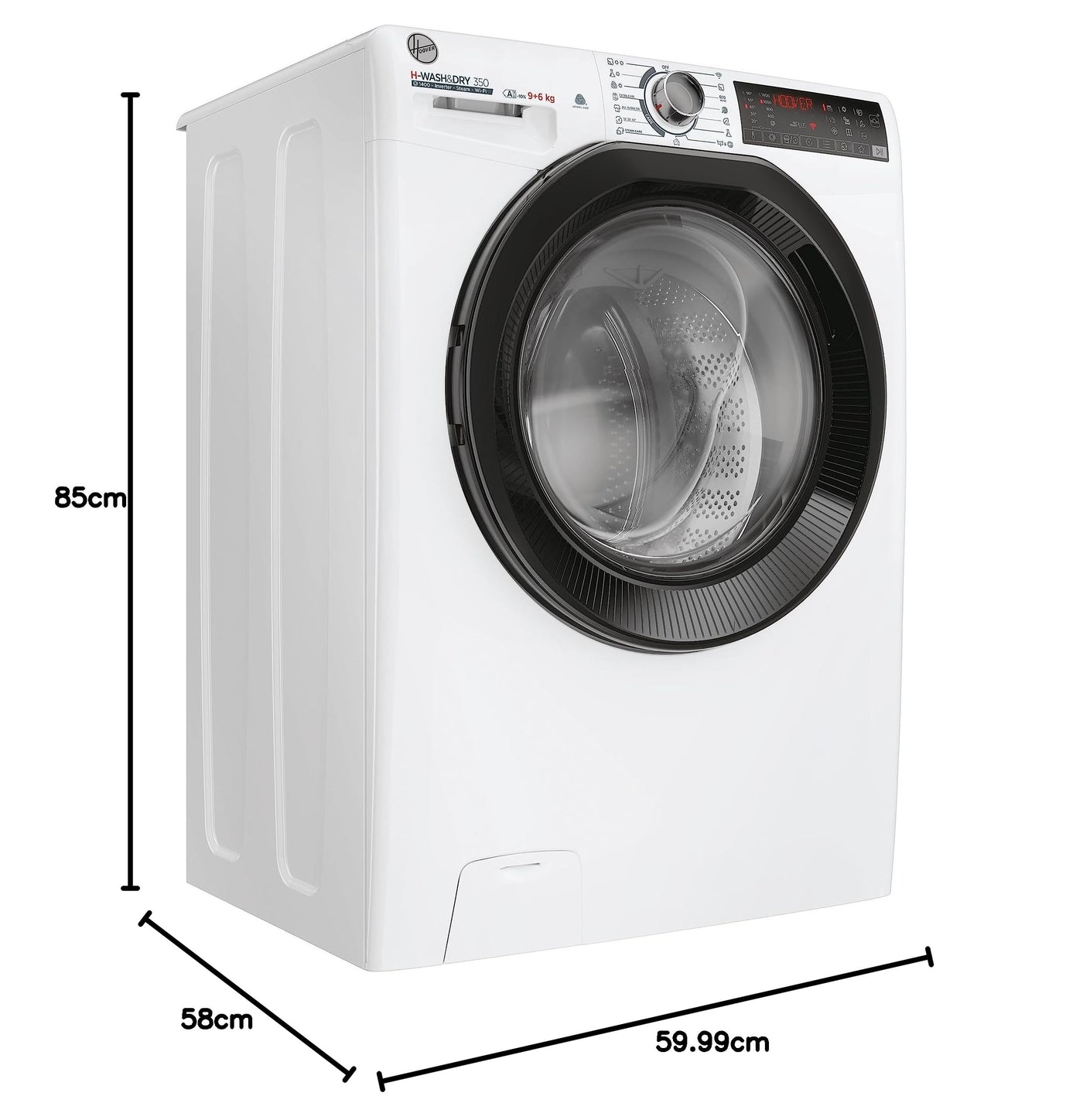 Hoover H-WASH&DRY 350 H3DPS4966TAMB6-S Waschtrockner/Energieeffizienzklasse D/A/Füllmenge Waschen 9 kg/Trocknen 6 kg/Active Steam Dampffunktion/Inverter Motor/WiFi & Bluetooth