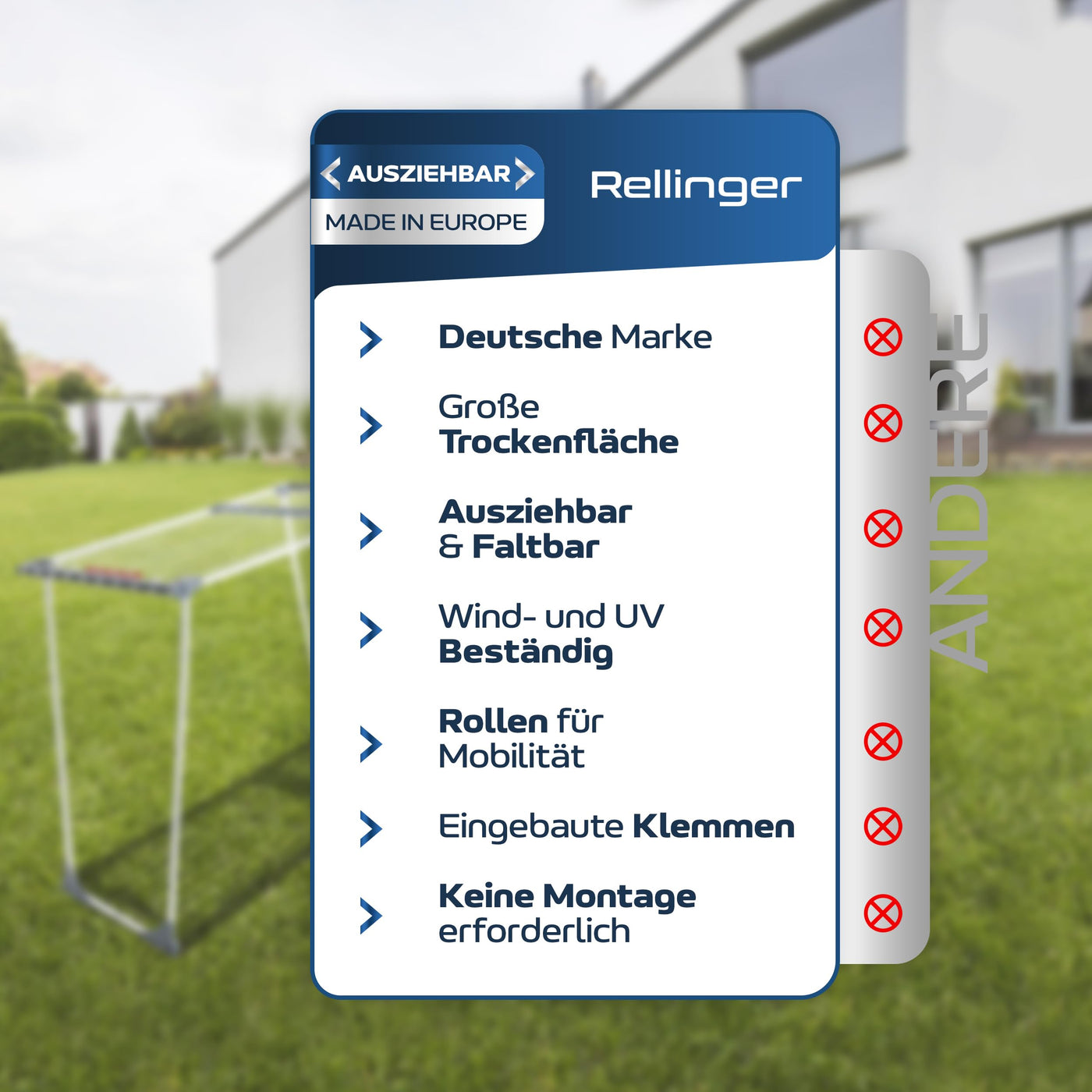 RELLINGER® Wäscheständer ausziehbar [20M TROCKENLÄNGE] - Wäscheständer hoch - Premium Wäschetrockner Ständer - Faltbarer Wäscheständer XXL - ausziehbarer Wäscheständer - Standtrockner rutschfest