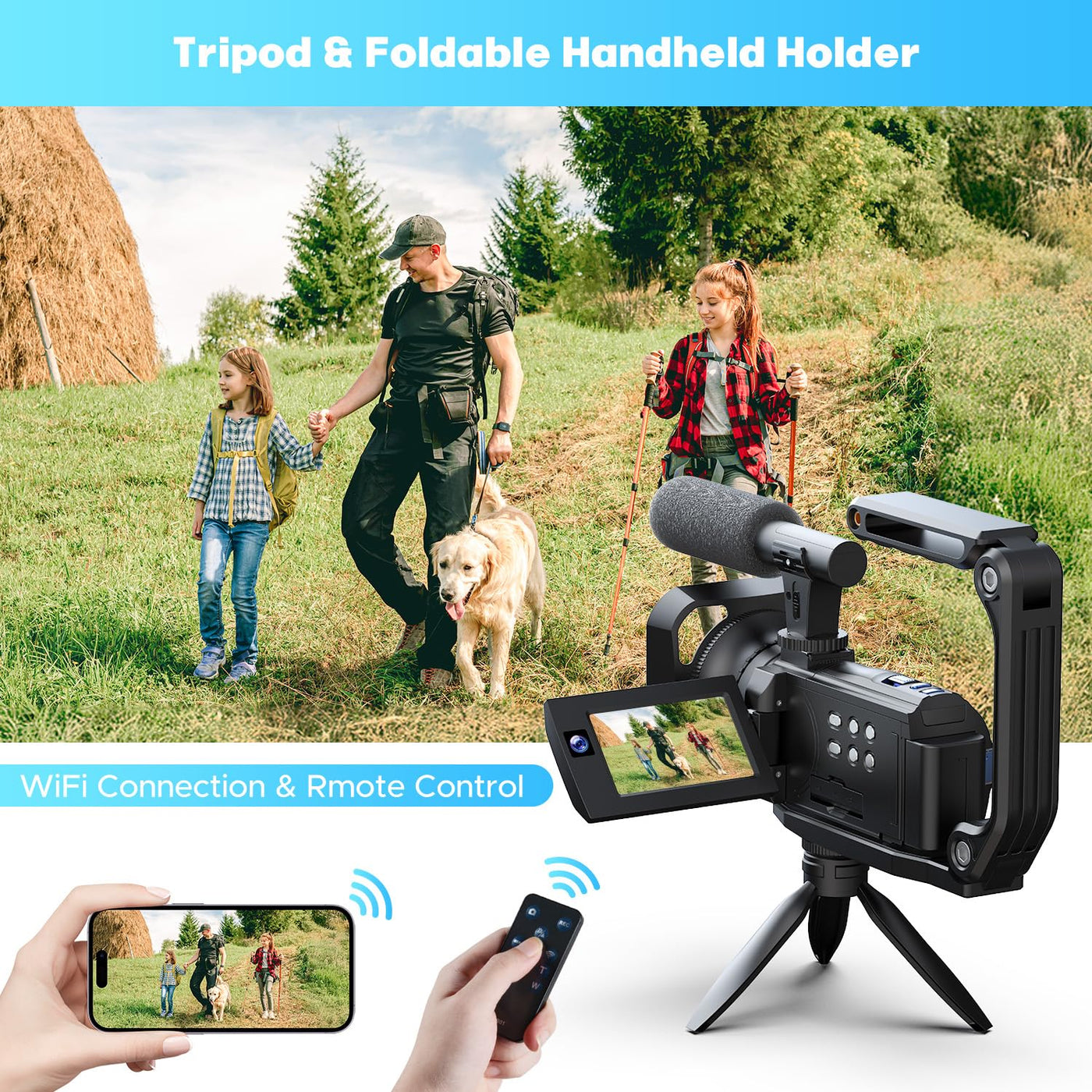 Videokamera 5K 56MP Camcorder Doppelobjektiv 16X WiFi Vlogging Kamera für YouTube 3" Touchscreen IR Nachtsicht Videorekorder mit 2 Batterien, 64GB Karte, Fernbedienung, Mikrofon