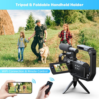 Videokamera 5K 56MP Camcorder Doppelobjektiv 16X WiFi Vlogging Kamera für YouTube 3" Touchscreen IR Nachtsicht Videorekorder mit 2 Batterien, 64GB Karte, Fernbedienung, Mikrofon