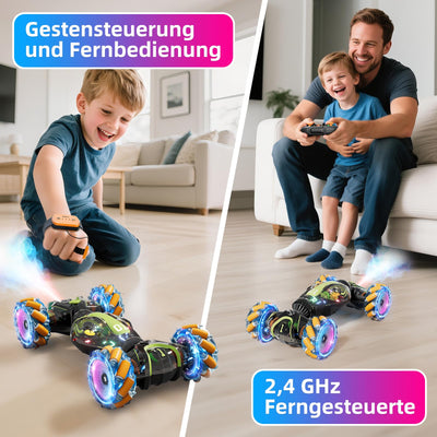 Gigilli Ferngesteuertes Auto mit Gestensteuerung Doppelseitige RC Auto 2,4 GHz 4WD 360° Wiederaufladbar Crawler Lichtern Musik Weihnachten Geschenk Spielzeug für Junge ab 6 7 8 9 10 12 Jahre Orange