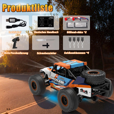 Ferngesteuertes Auto ab 10 Jahre, 32KM/H RC Auto Offroad mit 7 Farben Lichtern, 1/18 RC Monstertruck mit Ersatzreifen, 2.4GHz Monstertruck Ferngesteuert für Kinder Erwachsene, 4WD RTR All Terrain