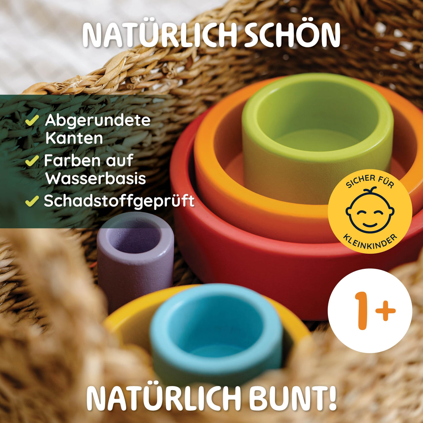 Merle Toys® Stapelbecher Baby Spielzeug, 100% FSC-Zertifiziert, 6X Stapelbecher ab 1 Jahr, Stapelturm Baby Holz, Stapelturm ab 1 Jahr, Stacking Cups, fördert Motorik und Kreativität, 2025 EDT