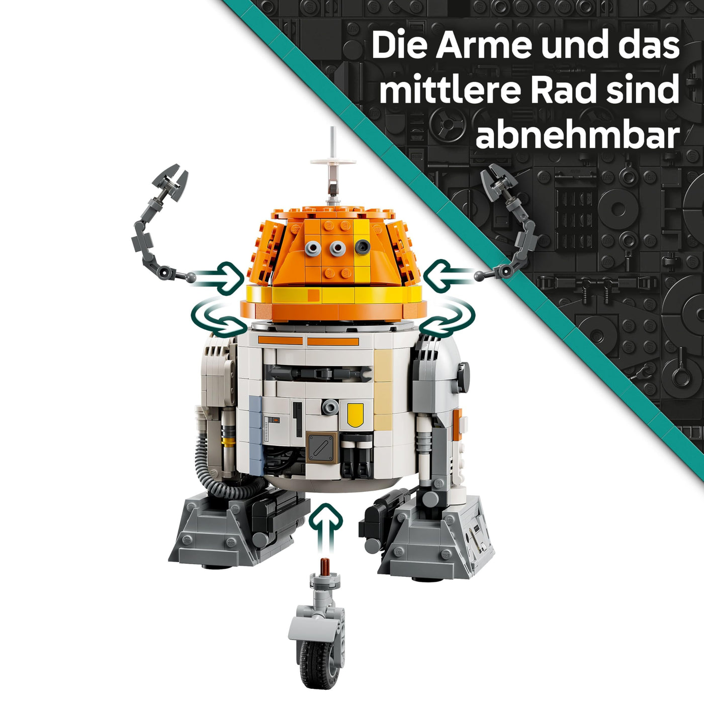 LEGO Star Wars 75416 Ahsoka Astromech-Droide Chopper (C1-10P) Figur - Spielzeug mit beweglichem Kopf, abnehmbaren Armen und Mittelrad - Geschenk für Ahsoka-Fans, Jungen und Mädchen ab 10 Jahren
