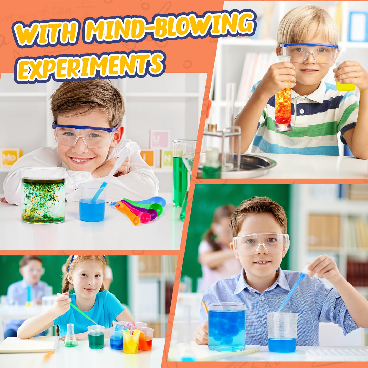 WixbFyn 56 Experimentierset für Kinder - Schul-Labor-Experimentierkästen, Bildungsspielzeug für Jungen und Mädchen im Alter von 3 bis 14 Jahren, Kristalle züchten, Regenbogenregen erzeugen, MYJ668-H