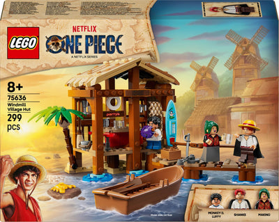 LEGO ONE Piece Windmühlendorf-Hütte - Spielzeug mit Boot, Jungen Ruffy, Shanks & Makino Minifiguren sowie Zubehör - inkl. Steckbrief - Anime-Geschenk für Jungen, Mädchen & Fans ab 8 Jahren - 75636