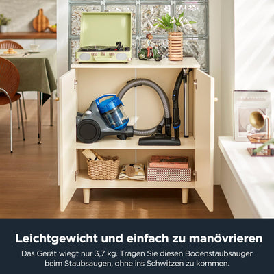 Eureka WhirlWind Staubsauger Beutellos, Leistungsstark, Kompakt und Leicht, für Hartböden und Teppich, HEPA-Filter, 8m Aktionsradius, 700W, 1,5L, Blau