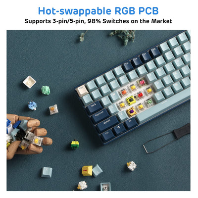 RK ROYAL KLUDGE RK96 RGB Limited Ed, 90% 96 Tasten Triple Mode Bluetooth 5.0/2.4G/USB-C Hot-Swap-fähige mechanische Tastatur mit Software und massivem Akku, RK Yellow Switch, Wald Blau, QWERTY
