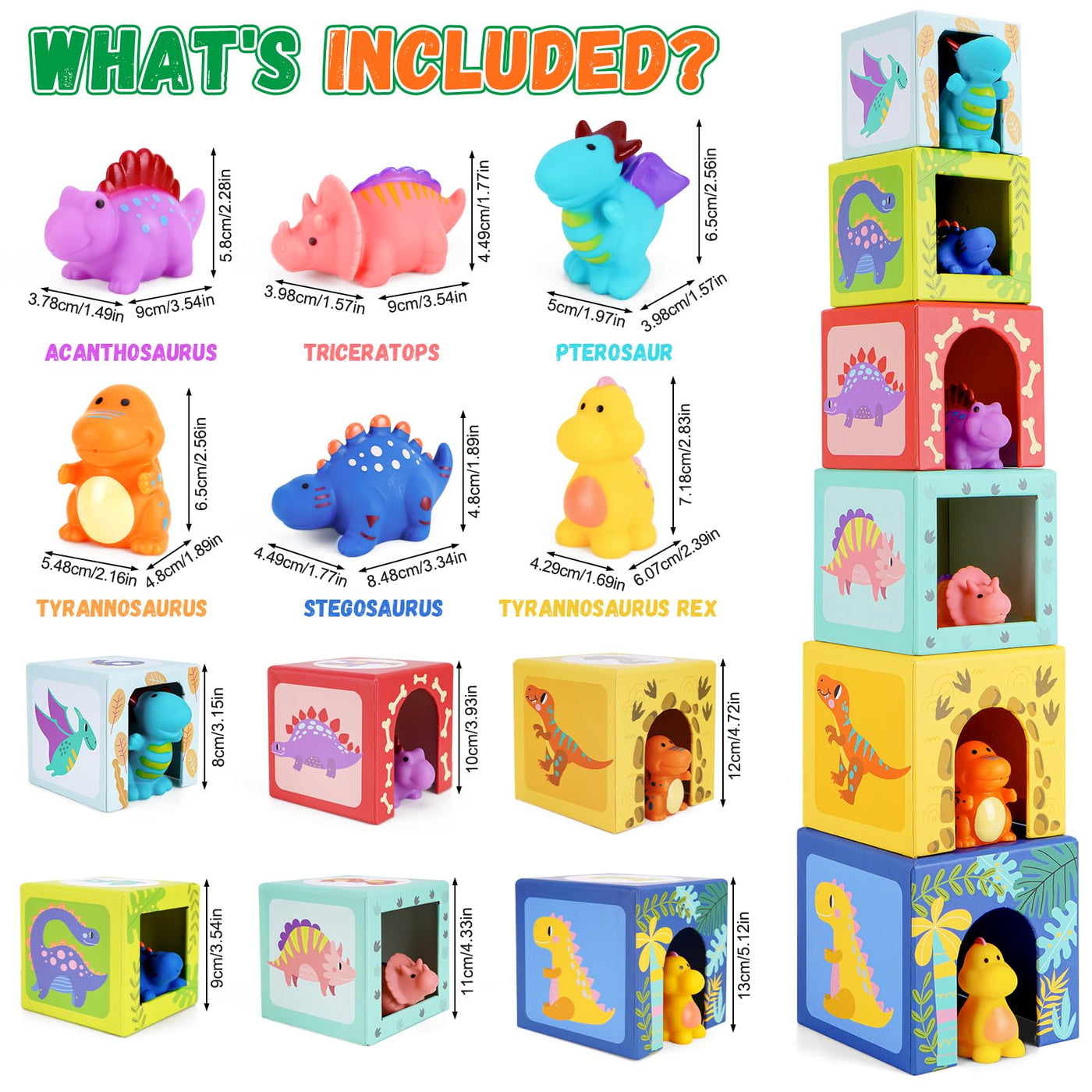 KMTJT Kleinkind-Dinosaurier-Sortier- und Stapelspielzeug, Blöcke für 12- bis 18-monatige Babys, Vorschullernen, Zahlen-Nistkästen, Montessori-Badespielzeug, Geschenke für 1- bis 3-jährige Babys, Junge