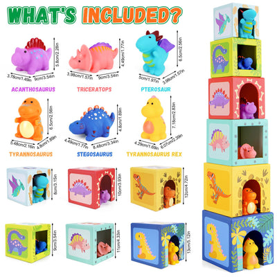KMTJT Kleinkind-Dinosaurier-Sortier- und Stapelspielzeug, Blöcke für 12- bis 18-monatige Babys, Vorschullernen, Zahlen-Nistkästen, Montessori-Badespielzeug, Geschenke für 1- bis 3-jährige Babys, Junge