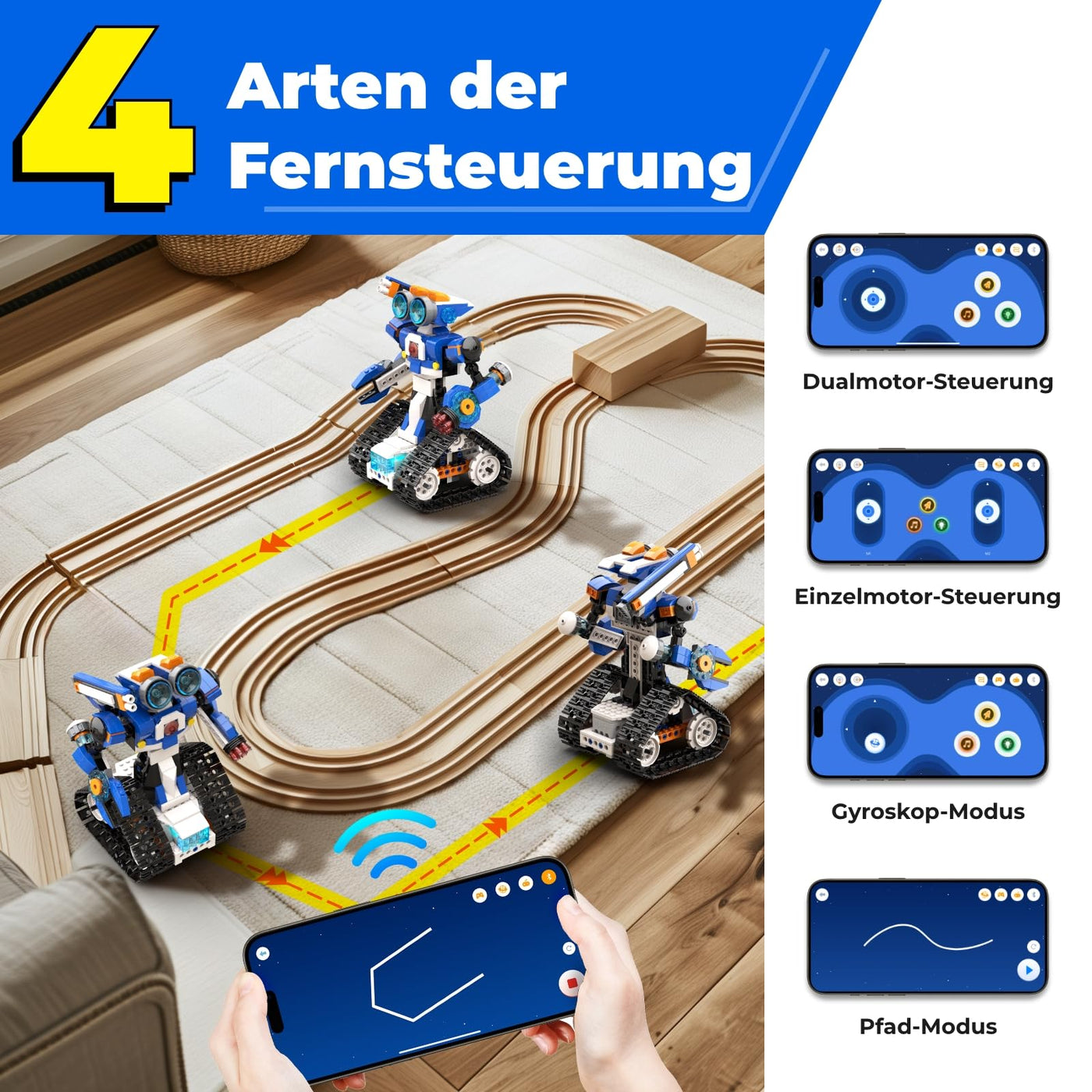 Apitor Robot J Programmierbarer Roboter für Kinder, 6-in-1 Kreativer Roboter Bausatz, App-Ferngesteuerter Kinder Spielzeug, pädagogisches Programmiergeschenk für Jungen ab 7-12 Jahren (480 Stück)