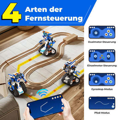 Apitor Robot J Programmierbarer Roboter für Kinder, 6-in-1 Kreativer Roboter Bausatz, App-Ferngesteuerter Kinder Spielzeug, pädagogisches Programmiergeschenk für Jungen ab 7-12 Jahren (480 Stück)