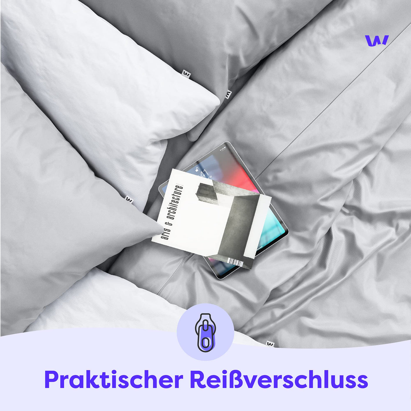 Wolkenfeld Mako Satin Bettwäsche 200x220-100% Baumwolle - Traumhaft weiche Bettwäsche-Sets - 1x Bettbezug 200x220cm + 2X Kissenbezug 80x80 - Hellgrau