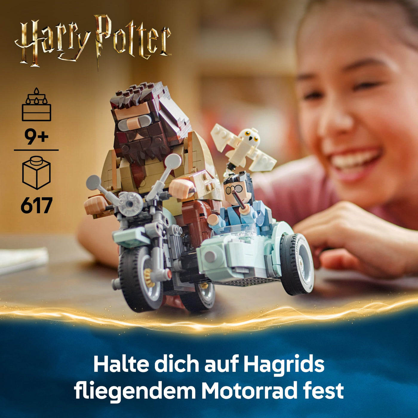 LEGO Harry Potter Hagrids und Harrys Motorradtour – Spielzeug mit Motorrad, Beiwagen & Eule Hedwig – Mit Minifiguren zum Sammeln – Kreatives Geschenk für Mädchen und Jungen ab 9 Jahren – 76443