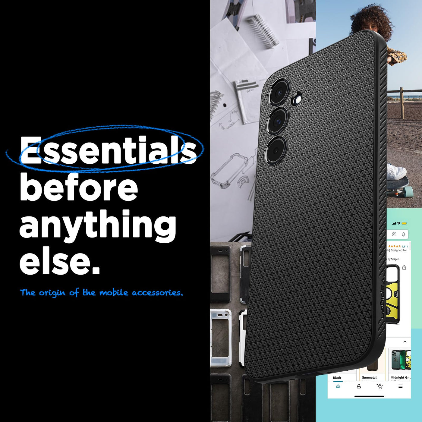Spigen Liquid Air Hülle für Samsung Galaxy A55 5G aus weIchem TPU Schutzhülle Stoßfest Handyhülle Kratzfest Dünn Robust [Anti-Rutsch Truss Muster] Case Cover -Schwarz