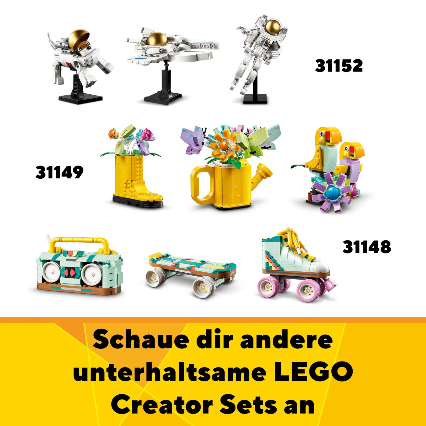 LEGO Creator 3in1 Tiersafari, Kreativ-Set mit Tierfiguren, 3 Baumöglichkeiten: Spielzeug-Giraffe, Gazellen und Löwe, Spielzeug-Tiere für Mädchen und Jungen, Natur-Geschenk für Kinder ab 9 Jahren 31150