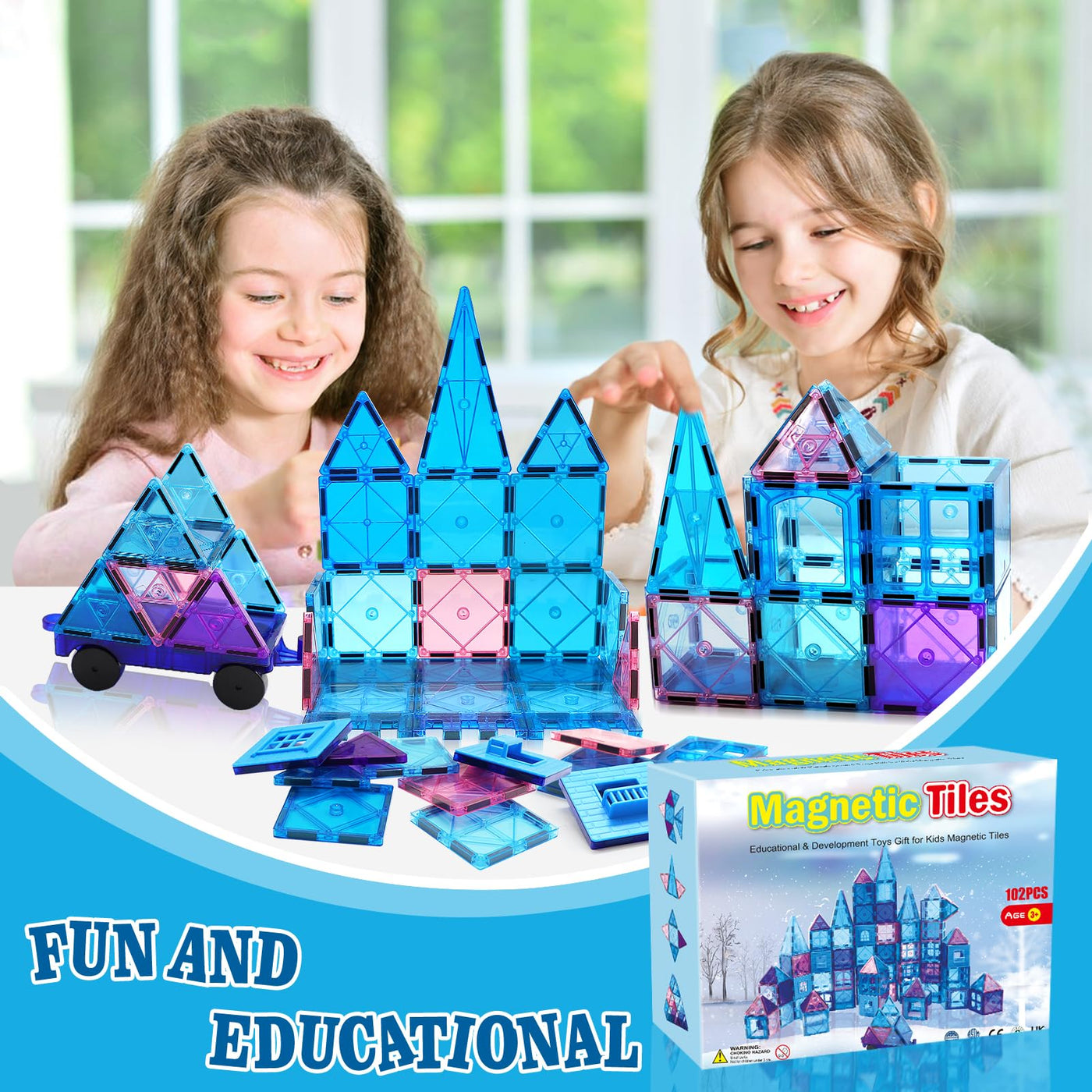 Magnetische Bausteine 102 Teile Magnetbausteine Spielzeug ab 3 Jahre Magnete Kinder Magnetspielzeug Mit Riesenrad/2 Autos Montessori Kinderspielzeug ab 3 4 5 6 7 8 9+ Jahre Junge Mädchen Geschenke