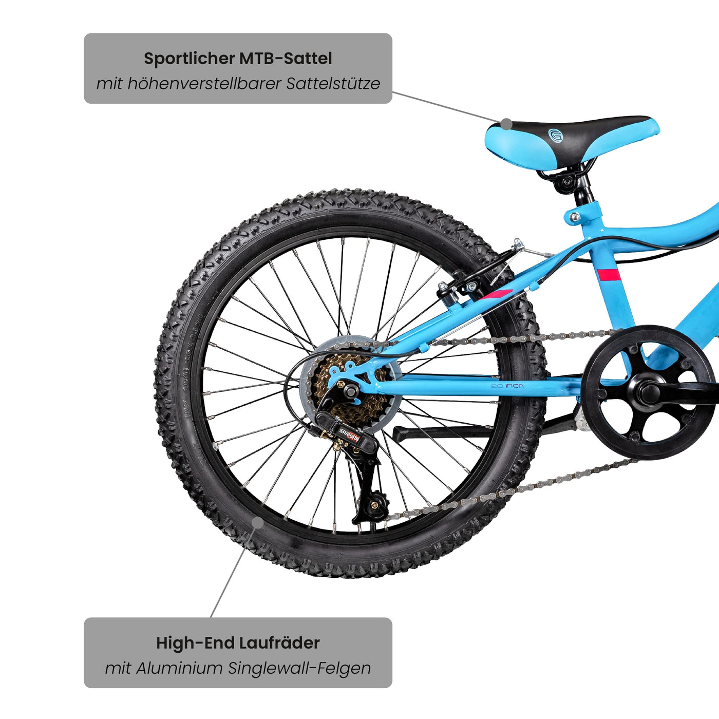 Galano GA20 Kinder Fahrrad ab 120-135cm oder 6 Jahre 7 Gang Mountainbike 20 Zoll für Mädchen oder Jungen Kinderfahrrad Hardtail MTB vorne gefedert, leicht (blau, 26 cm)