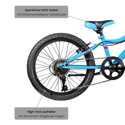 Galano GA20 Kinder Fahrrad ab 120-135cm oder 6 Jahre 7 Gang Mountainbike 20 Zoll für Mädchen oder Jungen Kinderfahrrad Hardtail MTB vorne gefedert, leicht (blau, 26 cm)