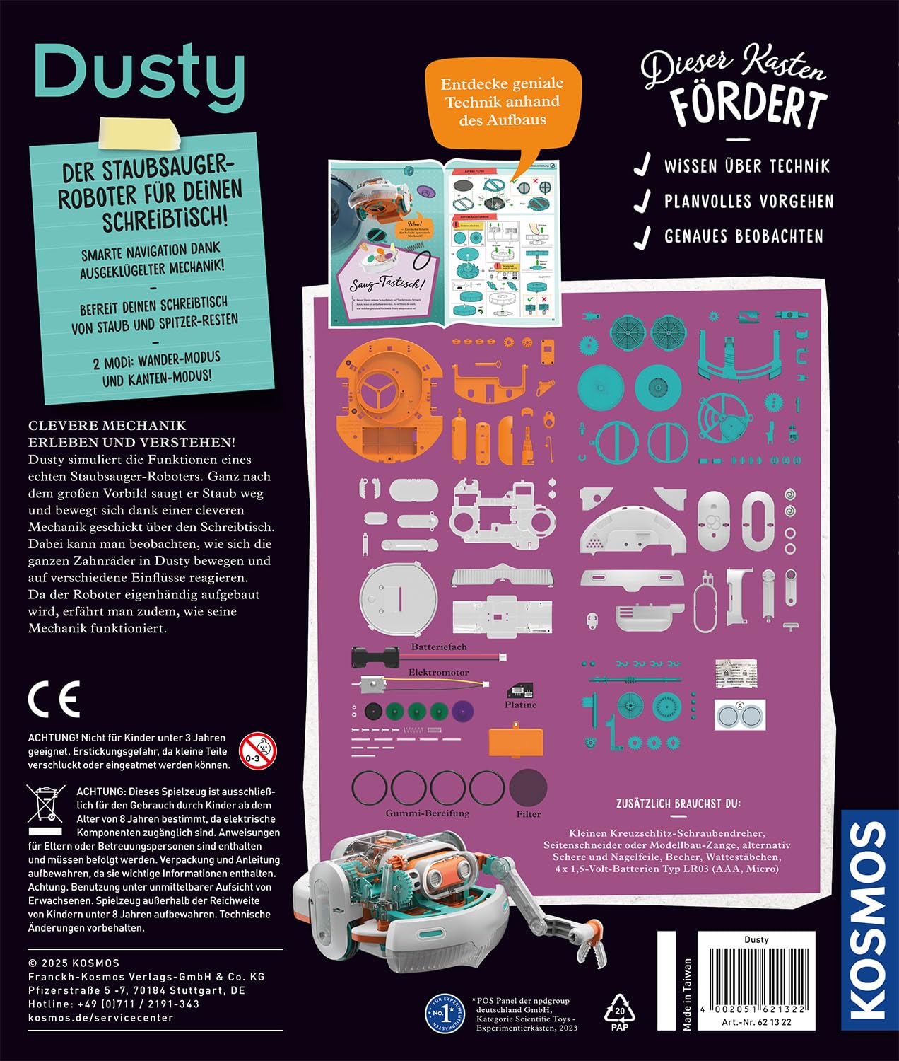 KOSMOS 621322 Dusty - Dein saugstarker Robo-Helfer, Staubsaugerroboter für Kinder, Experimentierkasten ab 8 Jahre