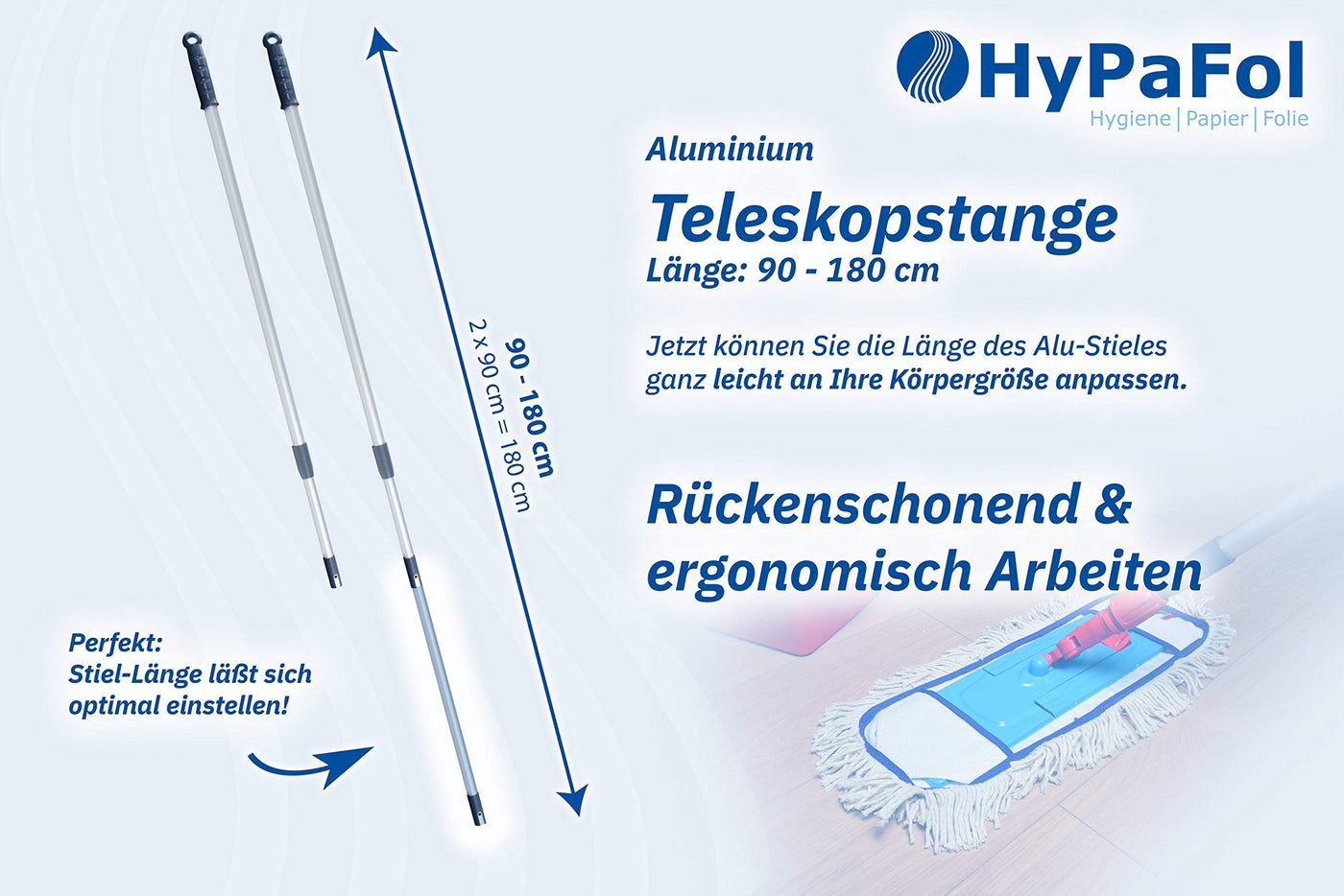 HyPaFol Baumwoll-Wischmopp mit Magnethalterung I 50cm Bodenwischer mit praktischer Verriegelung durch Magnetverschluss I sorgt für sicheren Halt des Klappmechanismus I Profi-Bodenreinigung für Zuhause