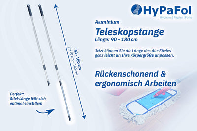 HyPaFol Baumwoll-Wischmopp mit Magnethalterung I 50cm Bodenwischer mit praktischer Verriegelung durch Magnetverschluss I sorgt für sicheren Halt des Klappmechanismus I Profi-Bodenreinigung für Zuhause