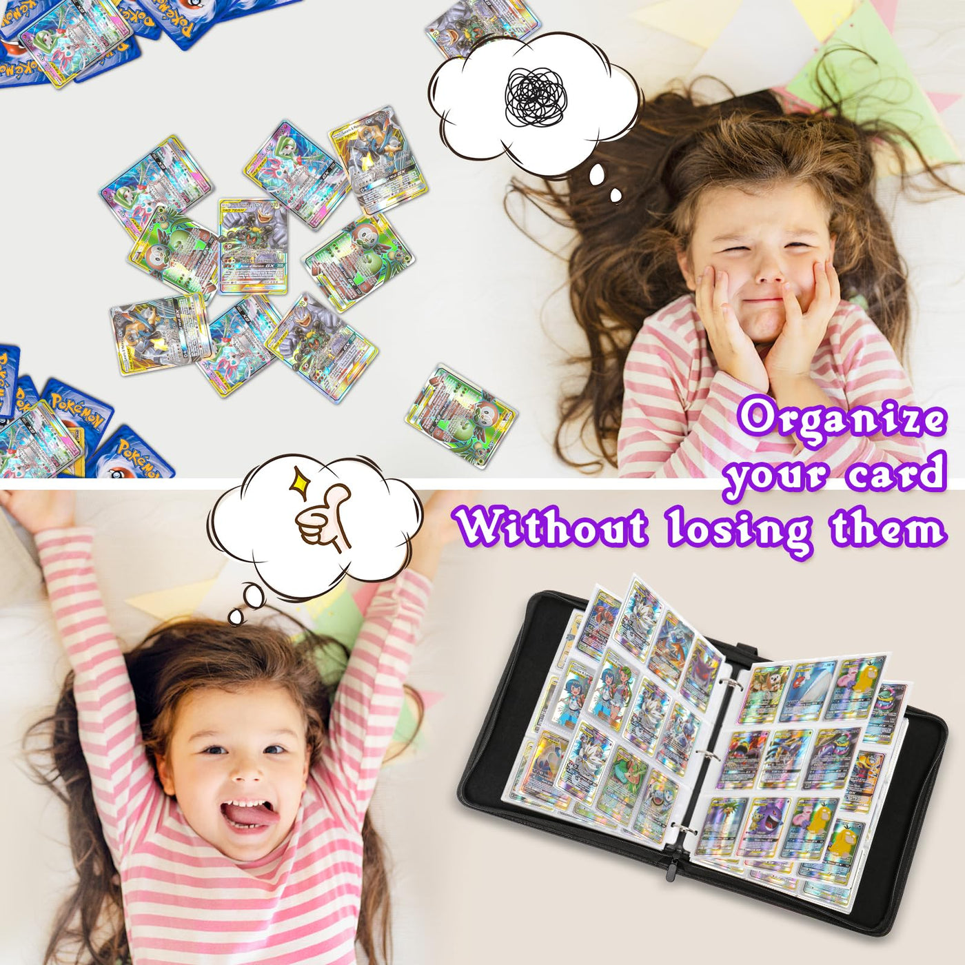 Sammelalbum für Pokemon Karten,900 Taschen Sammelkarten Album 50 Seiten Sammelmappe Karten Heft, Hochwertiges Tragbar Wasserdicht PU Sammelkartenalben Es ist das Geschenk für Kinder,50 Pcs Seite