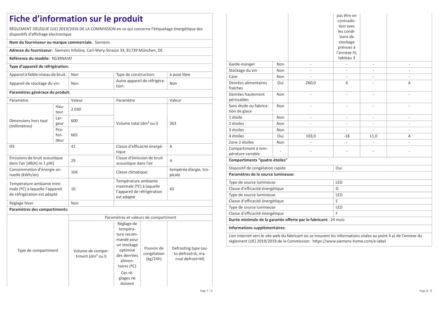 SIEMENS KG39NAIAT Stand-Kühl-Gefrier-Kombination iQ500, freistehende Kühlkombination mit Gefrierbereich unten 203x60 cm, 260L Kühlen, 103L Gefrieren, NoFrost, hyperFresh, bottleCooler, Edelstahl