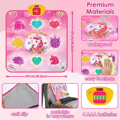 ZWOOS Tanzmatte für Kinder ab 3-12+ Jahre, Beleuchtete Tanzmatte Spielzeug Kinder, Elektronisch Musik Tanzpad Geschenke für Mädchen ab 3 4 5 6 7 8 9 10 11 12 Jahren zu Weihnachten und zum Geburtstag