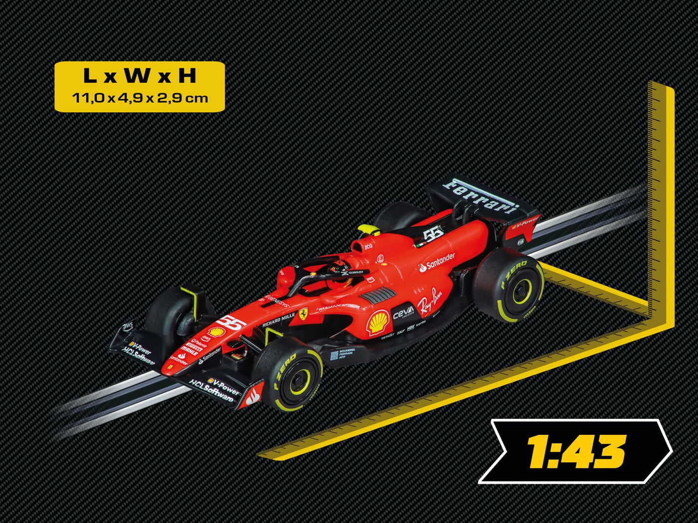 Carrera - 20064239 GO!! Ferrari SF-23 C. Sainz, No.55 | Fahrzeug im Maßstab 1:43 | Slotcar | Kompatibel GO!!!, GO!! Plus & GO!!! Battery Operated