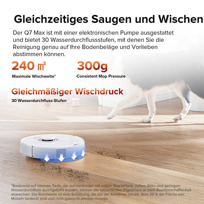roborock Q7 Max Saugroboter mit Vollgummibürste, 4200Pa Saugkraft, Staubsauger Wischroboter PreciSense-LiDAR-Navigation & 3D Mapping, Teppiche, Tierhaare, App/Alexa (Weiß)