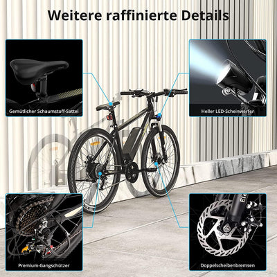 Eleglide E-Bike Damen Herren E-Mountainbike, MTB-1 Plus 27,5 Zoll Elektrofahrrad mit 36V 12.5Ah Abnehmbarer Akku, EU-konform E Fahrrad 21 Gänge 250W Hinterradmotor, LED Licht