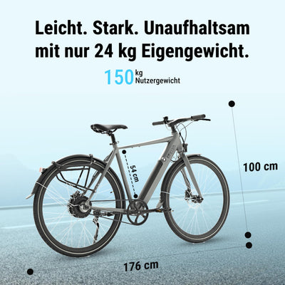 AsVIVA E-Bike BC1-B 28 Zoll – Pedelec Elektrofahrrad mit 250W Bafang Heckmotor, 10,5Ah Akku, Riemenantrieb, hydraulische Scheibenbremsen, LED-Beleuchtung, USB-Ladefunktion