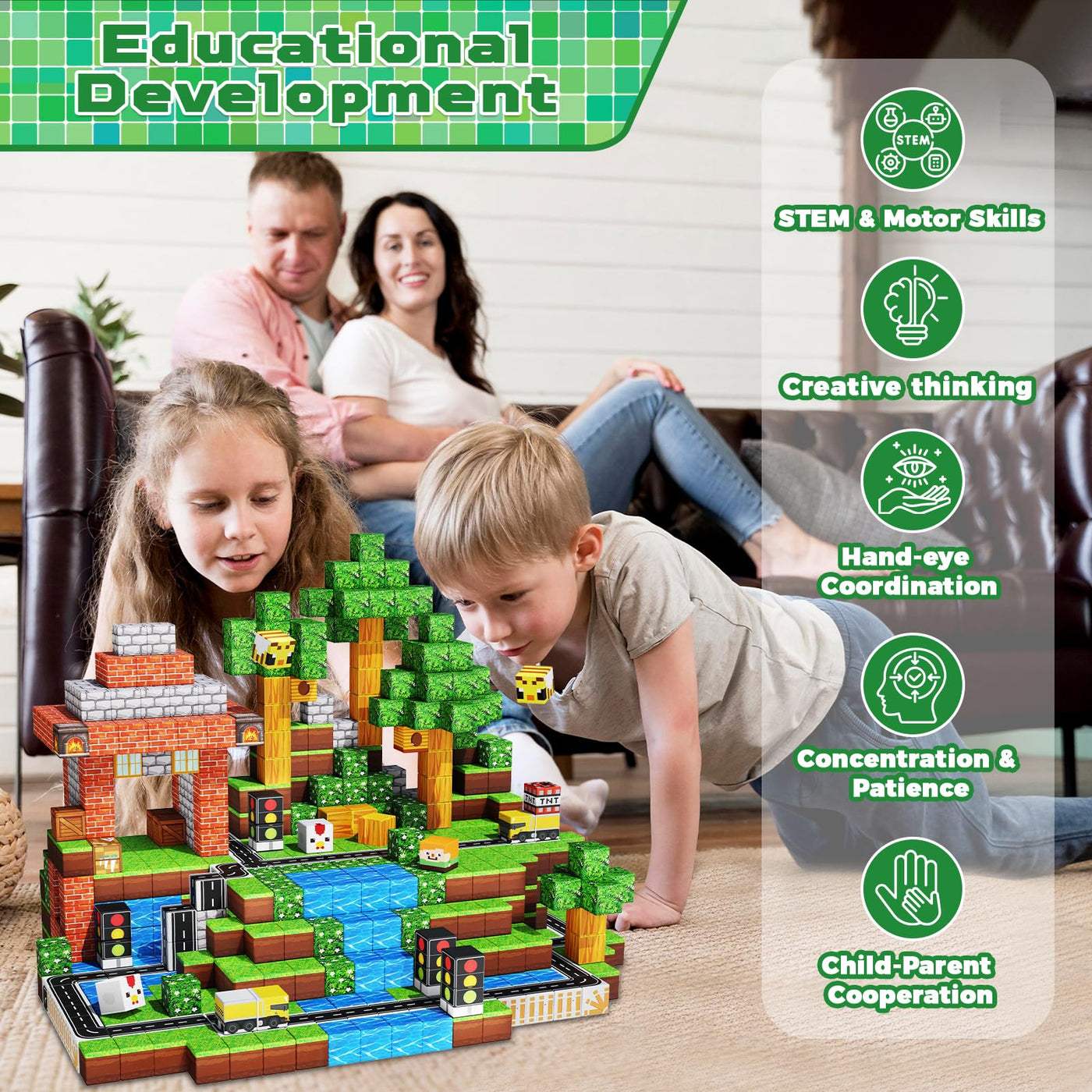 Annexfun Magnetische Bausteine 150pcs Magnetbausteine - Kücken Abenteuer Stadtleben mit Straße, Ampeln & Bienen | Lernspielzeug ab 4 Jahren | Kreatives Geschenk zu Weinachten