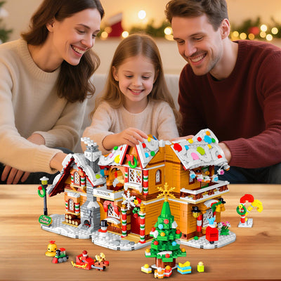 2025 Weihnachts Lebkuchenhaus Bausatz mit Licht – 3 Stilmodi Weihnachtsdorf Bausteine mit Weihnachtsmann Weihnachtsbaum Zug –Weihnachts Klemmbausteine für Erwachsene Kinder Jahren 6+（1477Stück）