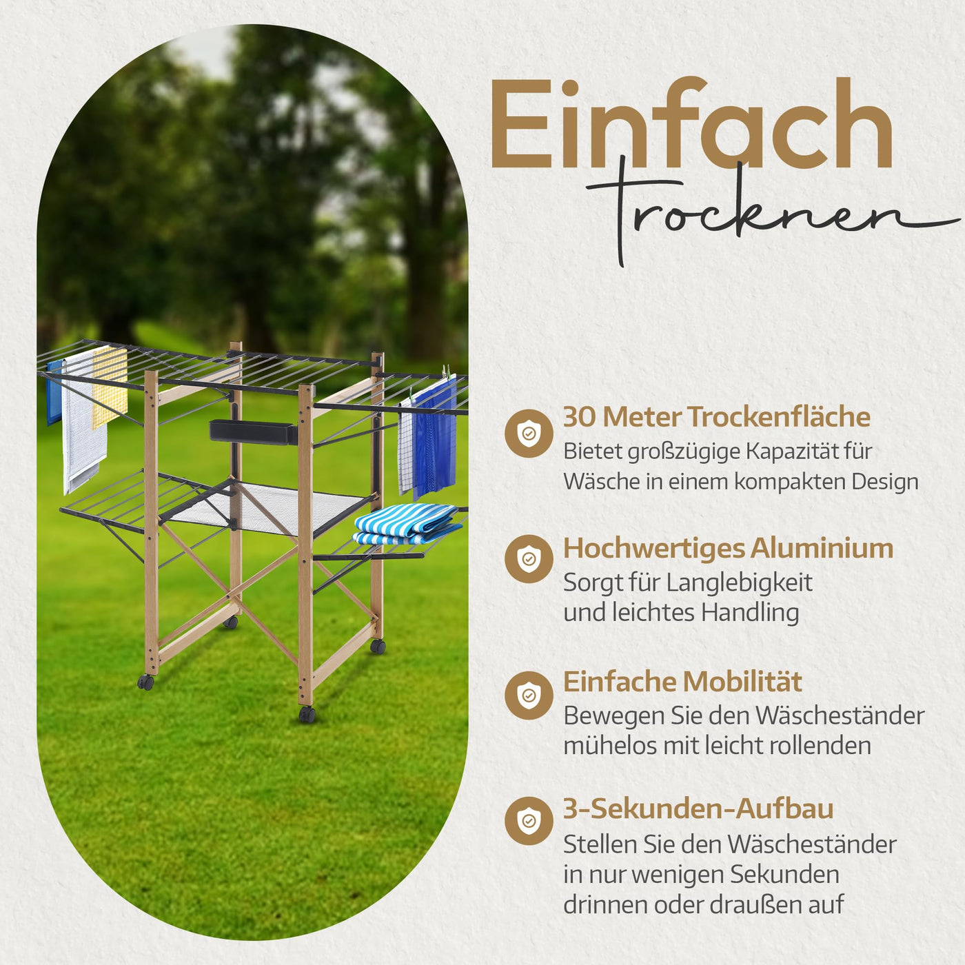 Meisterhome® Wäscheständer Standtrockner 30m Trockenleinenlänge, Flügelwäscheständer, Flügelwäschetrockner platzsparend, Metall, für Kleidung, Handtücher, Wäsche - Schwarz