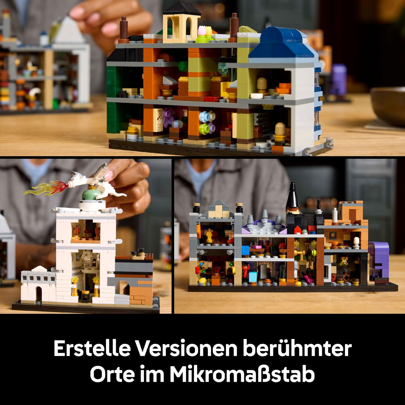 LEGO Harry Potter Die Zauberläden der Winkelgasse - Miniaturstraße zum Ausstellen - 12 Mikrofiguren zum Sammeln, inkl. Harry Potter, Draco Malfoy, Hermine Granger - Geschenk für Erwachsene 76444