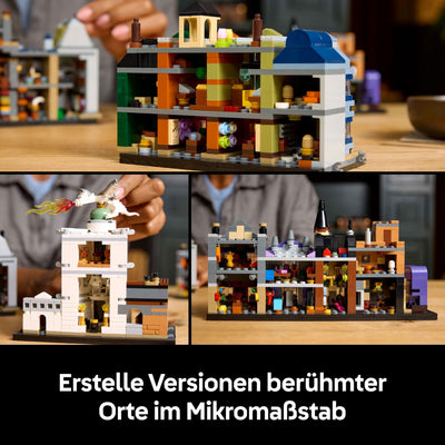 LEGO Harry Potter Die Zauberläden der Winkelgasse - Miniaturstraße zum Ausstellen - 12 Mikrofiguren zum Sammeln, inkl. Harry Potter, Draco Malfoy, Hermine Granger - Geschenk für Erwachsene 76444