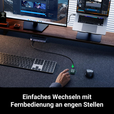 UGREEN USB C Switch 2PC USB Switch 3.0 mit 1xUSB C Port und 3xUSB A Ports, 2 In 4 Out USB-C Switch USB Umschalter Aluminiumgehäuse mit 2USB-C auf A/C Kabeln für Tastatur, Maus, Drucker, USB Stick usw.