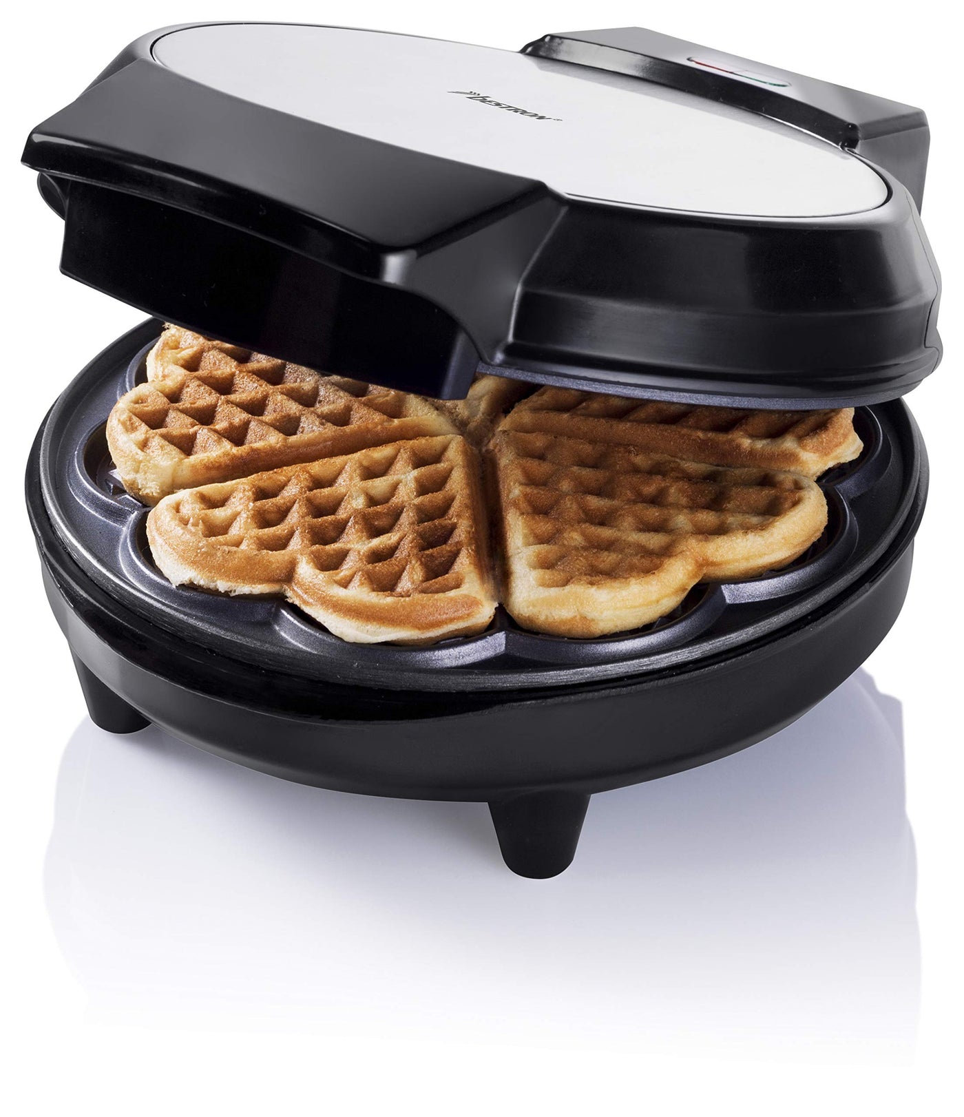 Bestron Waffeleisen für klassische Herzwaffeln, Waffelmaker mit Backampel & Antihaftbeschichtung, 700 Watt, Farbe:Schwarz