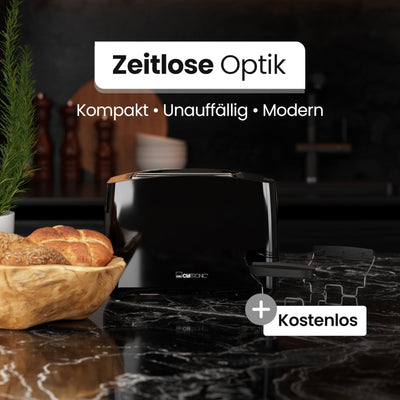 Clatronic® Toaster 2 Toastschlitze | Toaster mit Brötchenaufsatz | Toaster 2 Scheiben mit Liftfunktion | Toster mit Auftau- und Aufwärm-Funktion | für Brötchen und Toast | TA 3801 schwarz