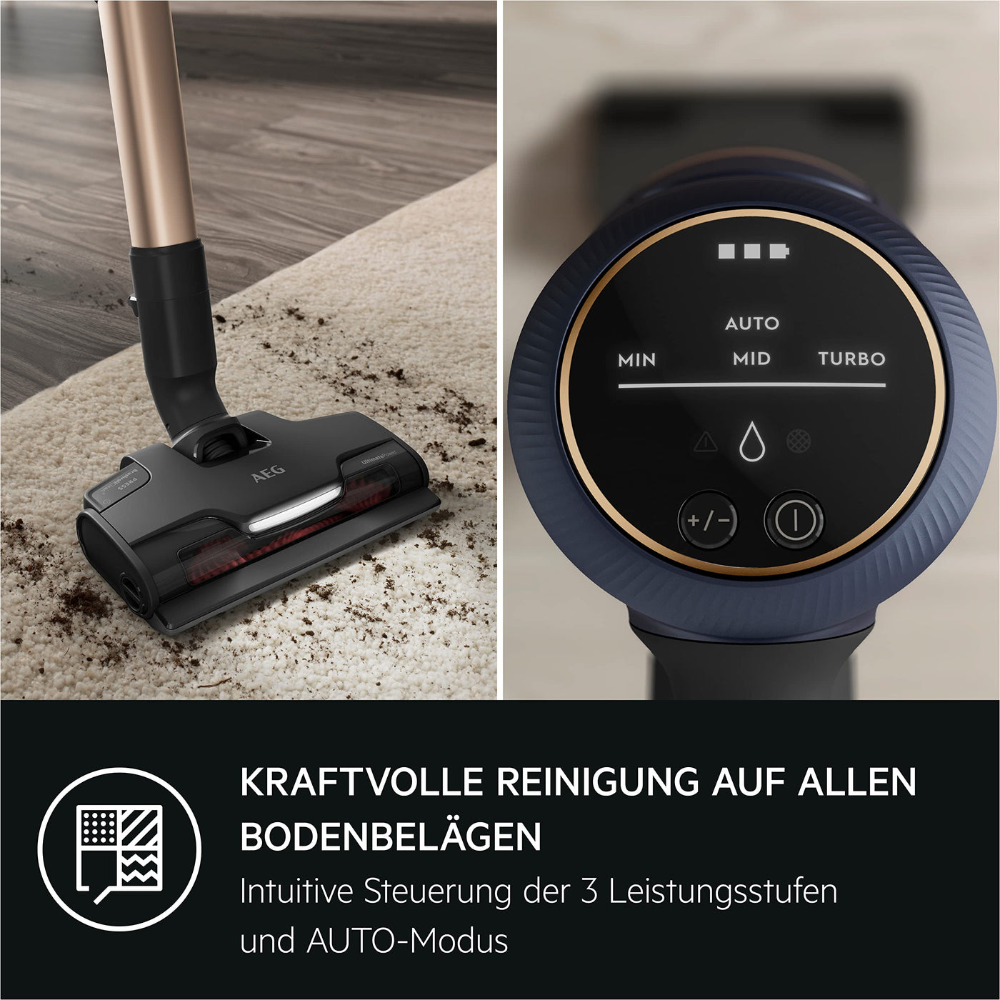 AEG HYGIENIC 8000 AP81B25WET Staubsauger mit Wischfunktion / Automatik / 5-Stufen Filtration / digitale Anzeige / Multi-Bodendüse & Mop-Düse / 3 Stufen / Akku wechselbar / Zubehör / 400ml / blau
