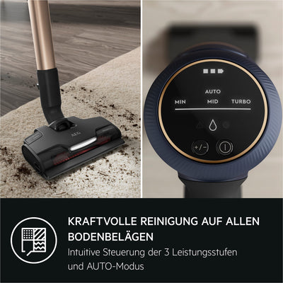 AEG HYGIENIC 8000 AP81B25WET Staubsauger mit Wischfunktion / Automatik / 5-Stufen Filtration / digitale Anzeige / Multi-Bodendüse & Mop-Düse / 3 Stufen / Akku wechselbar / Zubehör / 400ml / blau